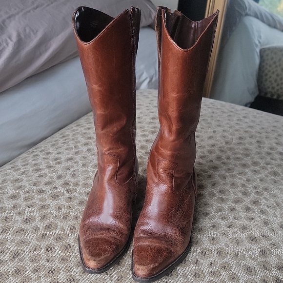 Brown Leather Cowboy Boots - Picture 1 of 5